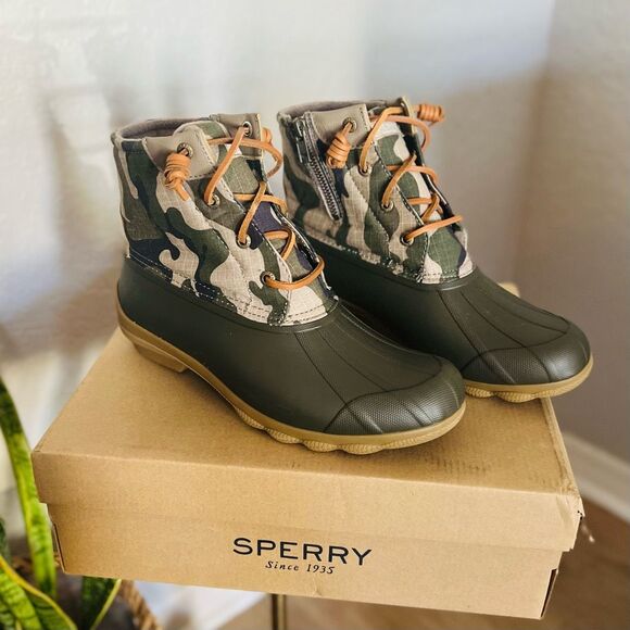 SPERRY TOP-SIDER Syren Gulf Camo Duck Toe Boot, Rain Boot, Green Camo, 8.5, NWT - Picture 11 of 16